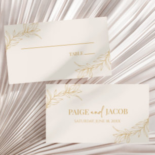 Minimale Minimalistische Beige Gold Branch Leaf Ho Platzkarte
