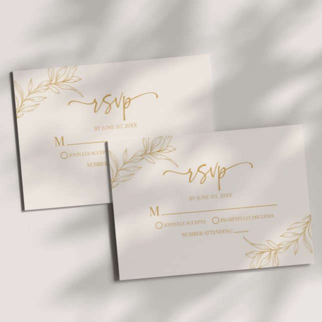 Minimale Minimalistische Beige Gold Branch Leaf Ho RSVP Karte (Von Creator hochgeladen)