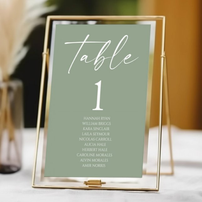 Minimale Minimalistische Elegant Sage Green Weddin Tischnummer (Von Creator hochgeladen)