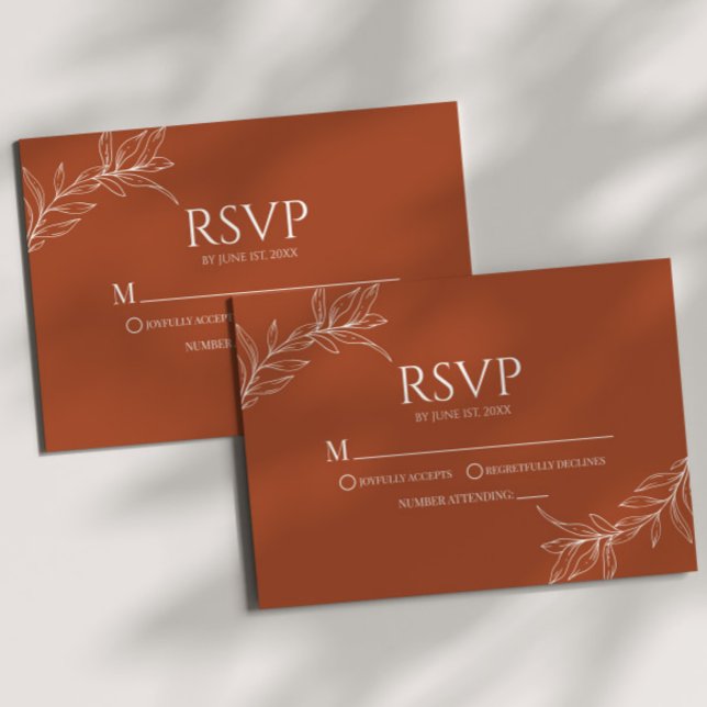 Minimale Minimalistische Terracotta Branch Leaf We RSVP Karte (Von Creator hochgeladen)