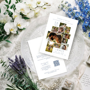 Minimale moderne 9-Foto-Hochzeitscollage Blau TLW2 Mitteilungskarte