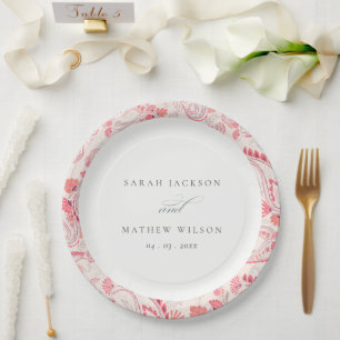 Minimale moderne Blush Paisley Typografie Hochzeit Pappteller