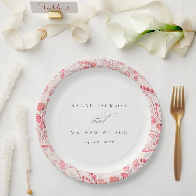 Minimale moderne Blush Paisley Typografie Hochzeit Pappteller (Hochzeit)