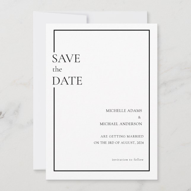 Minimale moderne formale schwarze Schrift Save the Date (Vorderseite)