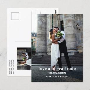 Minimale moderne Foto-Hochzeits-Dankeskarten Postkarte