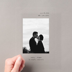 Minimale moderne Foto klare Hochzeit Termin merken Acryleinladungen