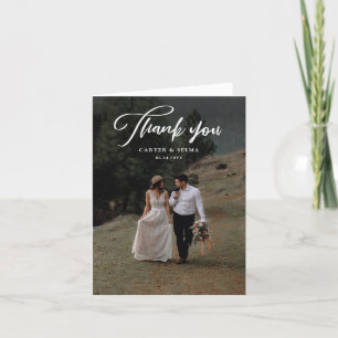 Minimale moderne Fotohochzeit Schrift Dankeskarte