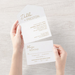 Minimale moderne Gold-Hochzeit All In One Einladung