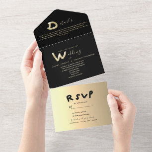 Minimale moderne goldene Kalligrafie schwarze Hoch All In One Einladung
