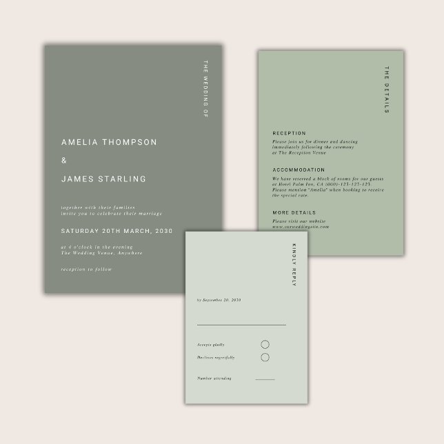 Minimale moderne Hochzeit in Salbeigrün Einladung (Von Creator hochgeladen)