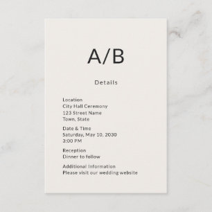 Minimale moderne Hochzeitsdetails Karte für das St