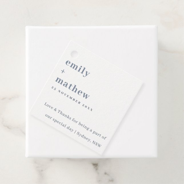 Minimale moderne, kühne graublaue Typografie Hochz Geschenkanhänger (Beispiel)