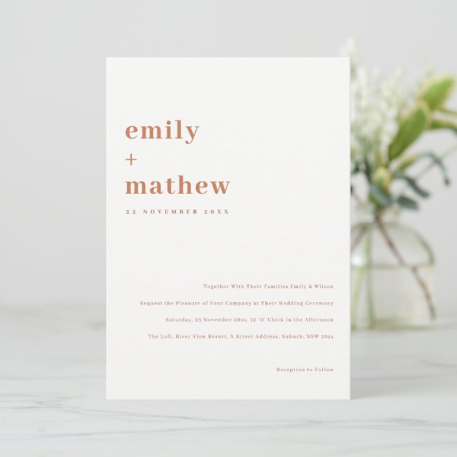 Minimale moderne, kühne Rost Orange Typografie Hoc Einladung (Stehend Vorderseite)