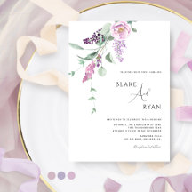 Minimale, moderne Lila Mauve Pastel Blumenhochzeit