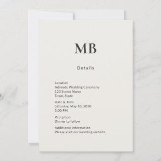 Minimale moderne Micro-Hochzeits-Detailkarte Einladung