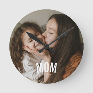 Minimale moderne Mom etablierte Foto Weiß Runde Wanduhr