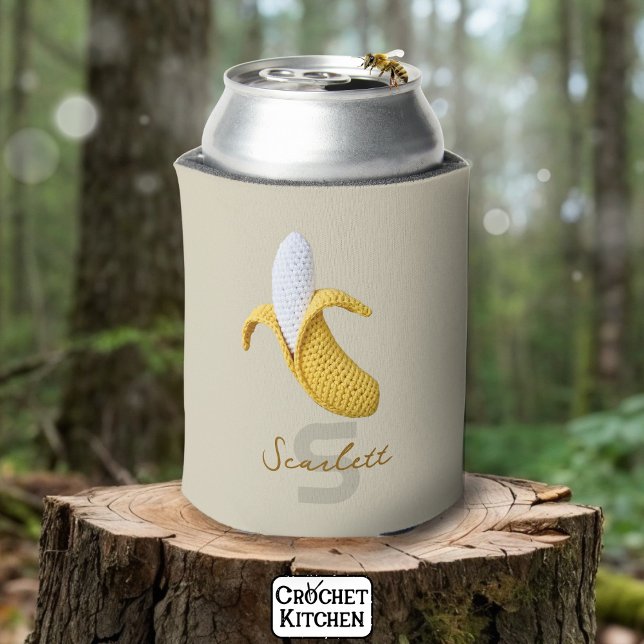 Minimale moderne Monogramm Name Crochet Banana Dosenkühler (Von Creator hochgeladen)