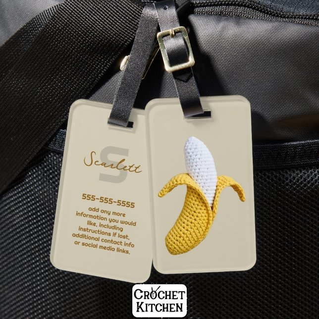 Minimale moderne Monogramm Name Crochet Banana Gepäckanhänger (Von Creator hochgeladen)