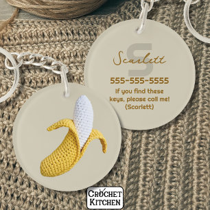 Minimale moderne Monogramm Name Crochet Banana Schlüsselanhänger