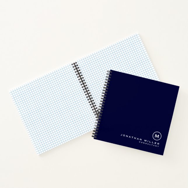 Minimale moderne monogramm Navy Graph Notizbuch (Innenseite)