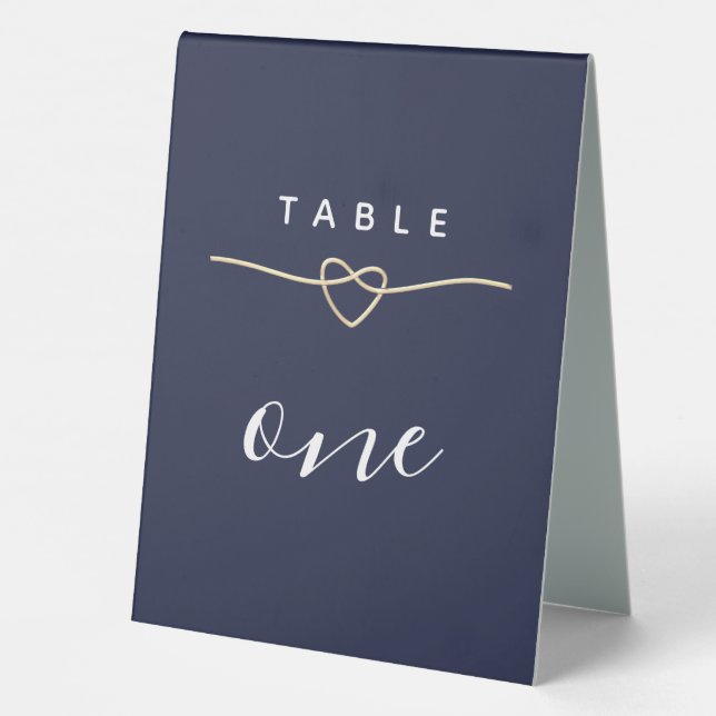 Minimale moderne Navy Blue Wedding Tischnummer Tischaufsteller (Rückseite)