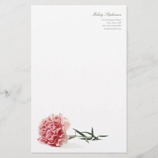 Minimale moderne rosa Gartennelken-persönliches Briefpapier (Vorderseite)