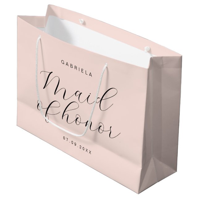 Minimale moderne rosa Trauzeugin Große Geschenktüte (Vorderseite Schrägansicht)