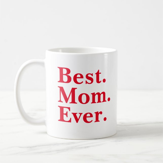 Minimale moderne rote Typografie "Beste Mama je" Kaffeetasse (Links)