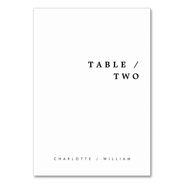 Minimale moderne schicke Typografie Hochzeit Tischnummer (Vorderseite)