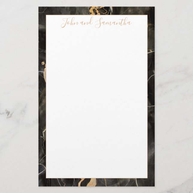 Minimale moderne Schwarze Marmorhochzeit Briefpapier (Vorderseite)