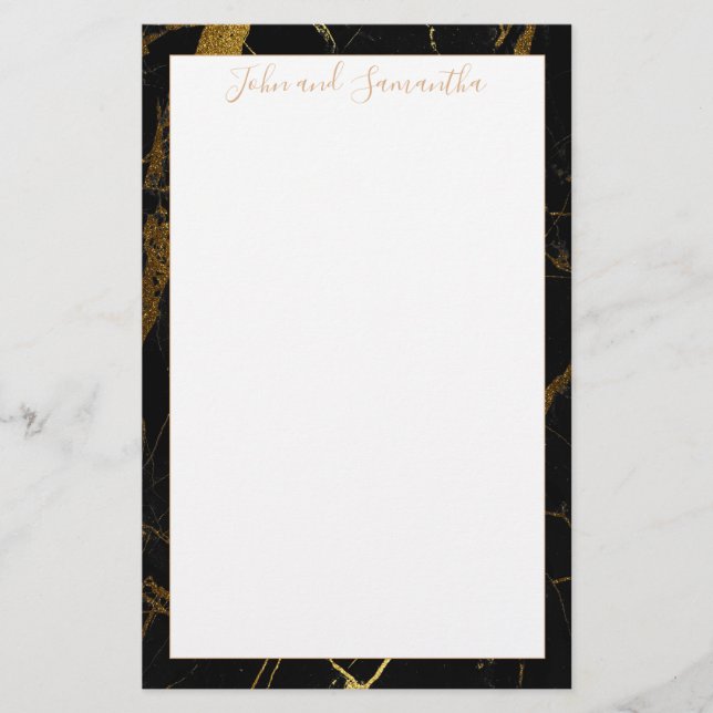 Minimale moderne Schwarze Marmorhochzeit Briefpapier (Vorderseite)