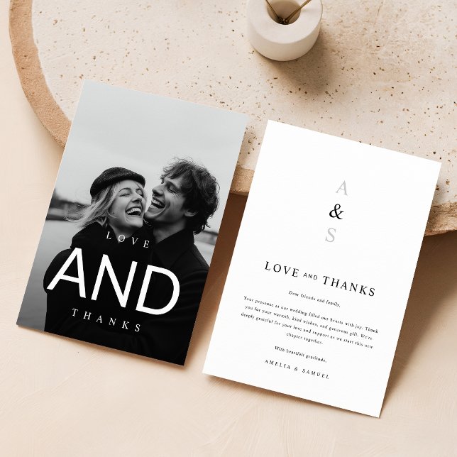 Minimale moderne Schwarze Typografie Foto Hochzeit Dankeskarte (Von Creator hochgeladen)