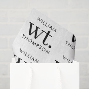 Minimale moderne schwarze und weiße monogrammierte seidenpapier