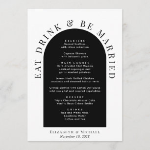 Minimale moderne schwarze weiße Hochzeit Menükarte