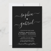 Minimale moderne Script Monogram Black Wedding