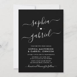 Minimale moderne Script Monogram Black Wedding Einladung