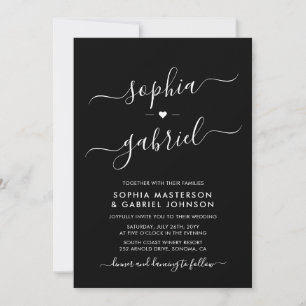Minimale moderne Script Monogram Black Wedding Einladung