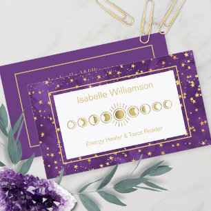 Minimale moderne Sterne Amethyst Mystische Mondpha Visitenkarte
