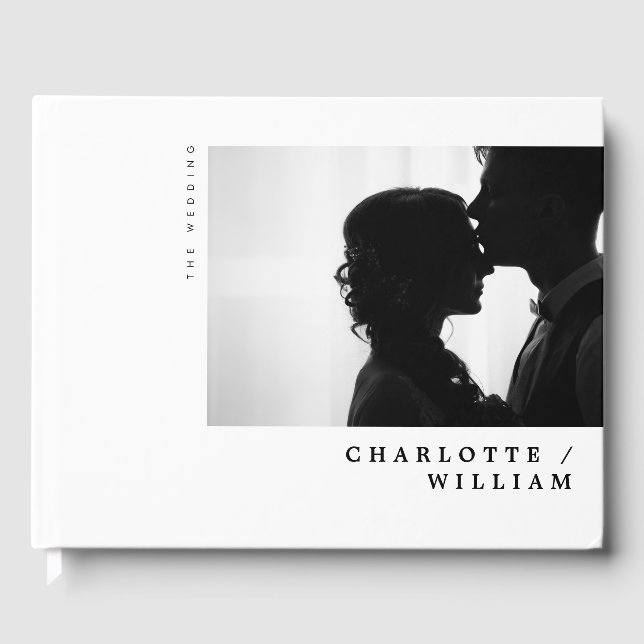 Minimale moderne Typografie-Foto Hochzeit Gästebuch (Vorderseite)