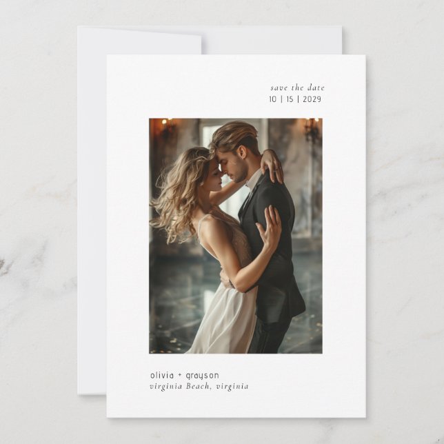 Minimale moderne Typografie-Foto Hochzeit Save The Date (Vorderseite)
