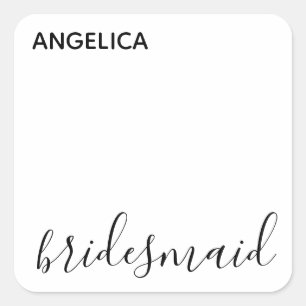 Minimale moderne Typografie Hochzeitsbrautjungfer- Quadratischer Aufkleber