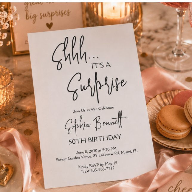 Minimale Moderne Überraschungsparty-Skript 50. Geb Einladung (Minimal Moden Surprise Party Script 50th Birthday Invitation script calligraphy script unique trendy)