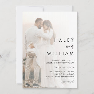 Minimale moderne verblasste Foto-elegante Hochzeit Einladung