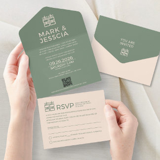 Minimale moderne vietnamesisch-englische Hochzeit  All In One Einladung