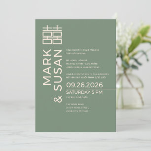 Minimale moderne vietnamesisch-englische Hochzeit Einladung