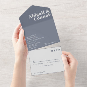 Minimale moderne weiche graue blaue Lavendel-Typog All In One Einladung
