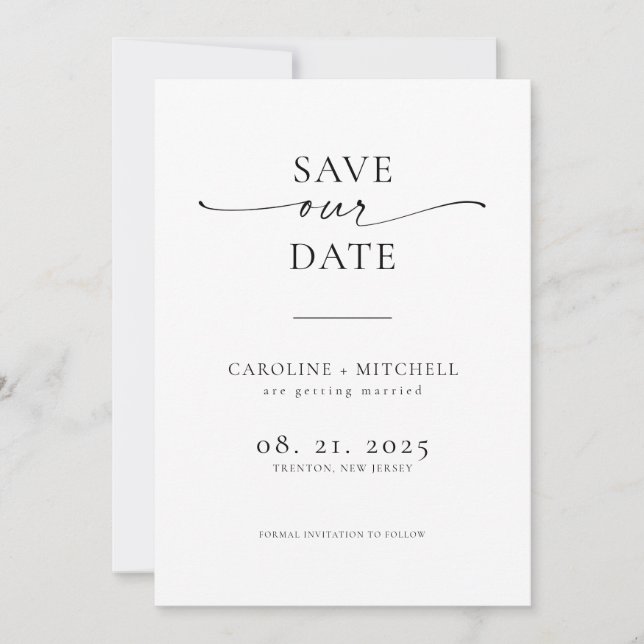 Minimale moderne zeitgenössische Schrift Save The Date (Vorderseite)
