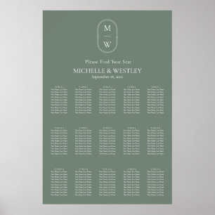 Minimale Mongram Sage Green Wedding Seating Chart Poster