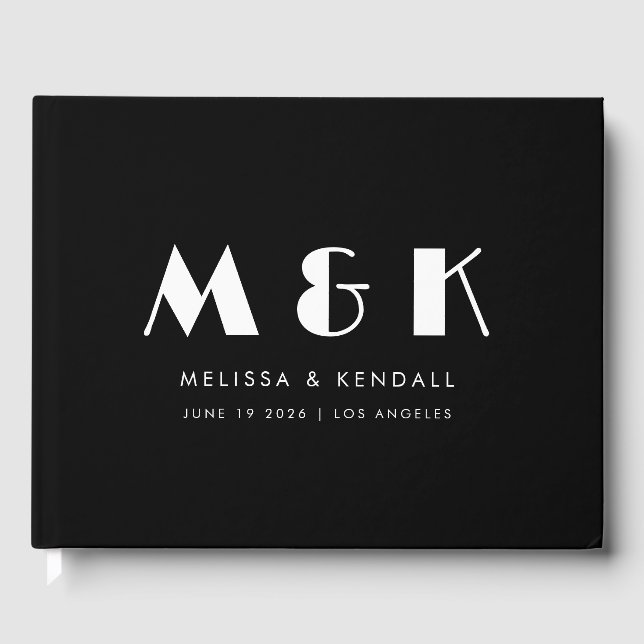 Minimale Monogram Black Custom Initials Wedding Gästebuch (Vorderseite)