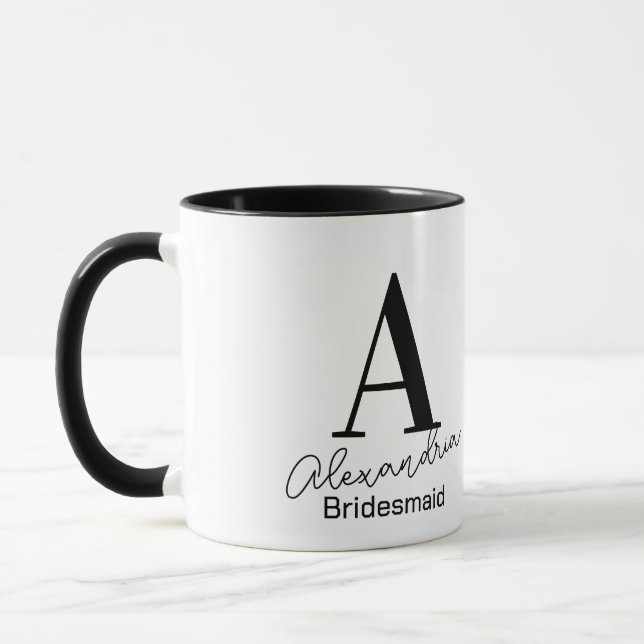 Minimale Monogram Bridesmaid Schwarz-Weiß Tasse (Links)